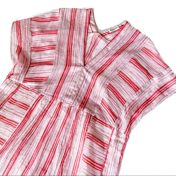 MASSCOB V-neck Striped Cotton Dress In Pink Stripe - Picture 10 of 12